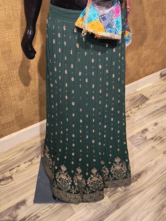 Green Lehenga with Multicolor Dupatta