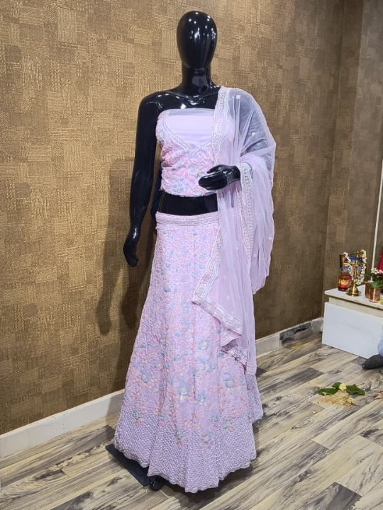 Pink Lehenga with Floral Embroidery