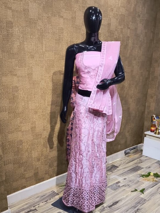Pink Lehenga with Silver Zari Work