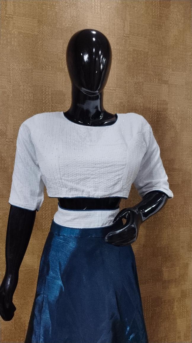 Off-White and Teal Two-Piece Ethnic Set