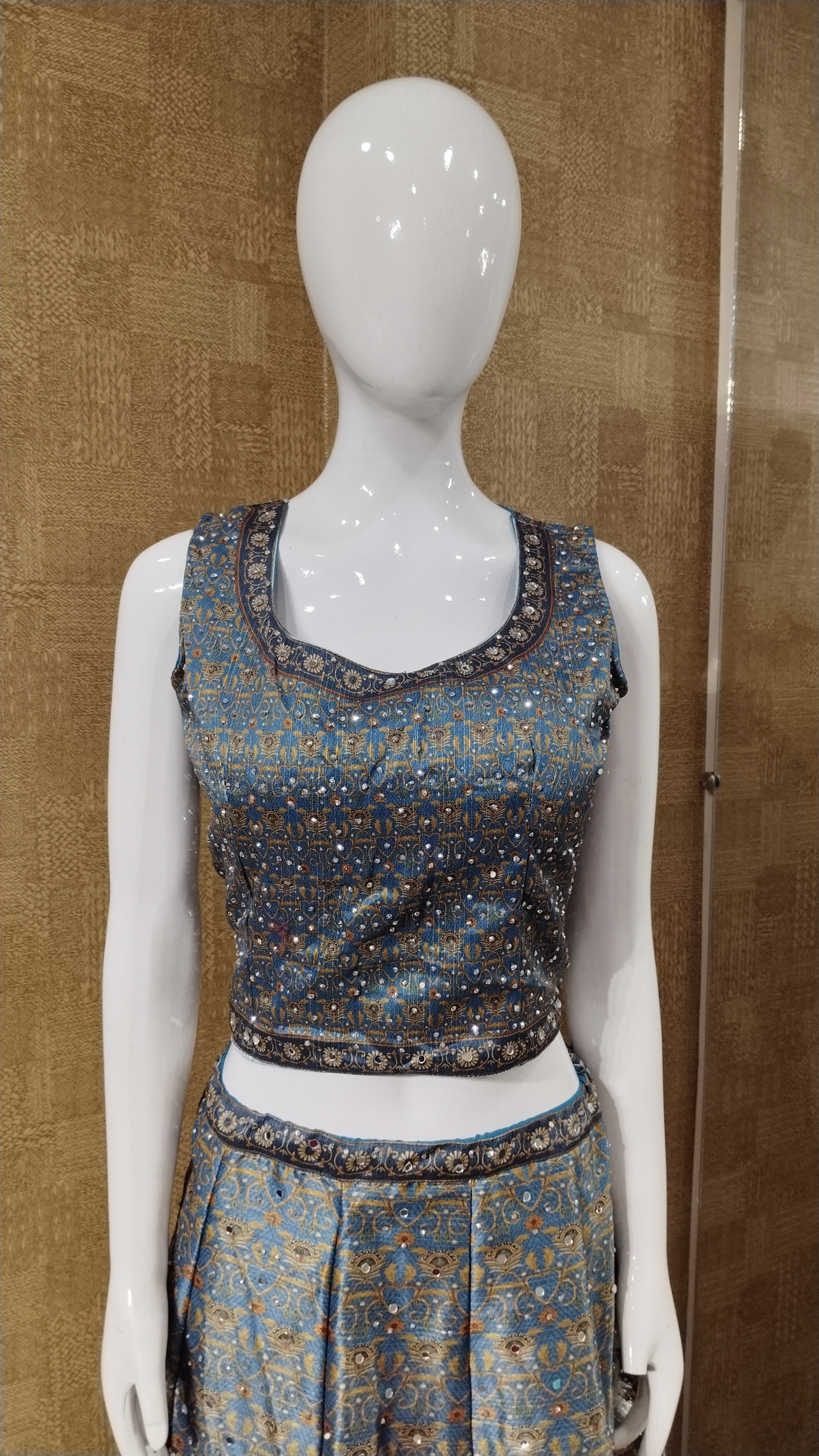 Steel Blue Lehenga with Modern Motifs