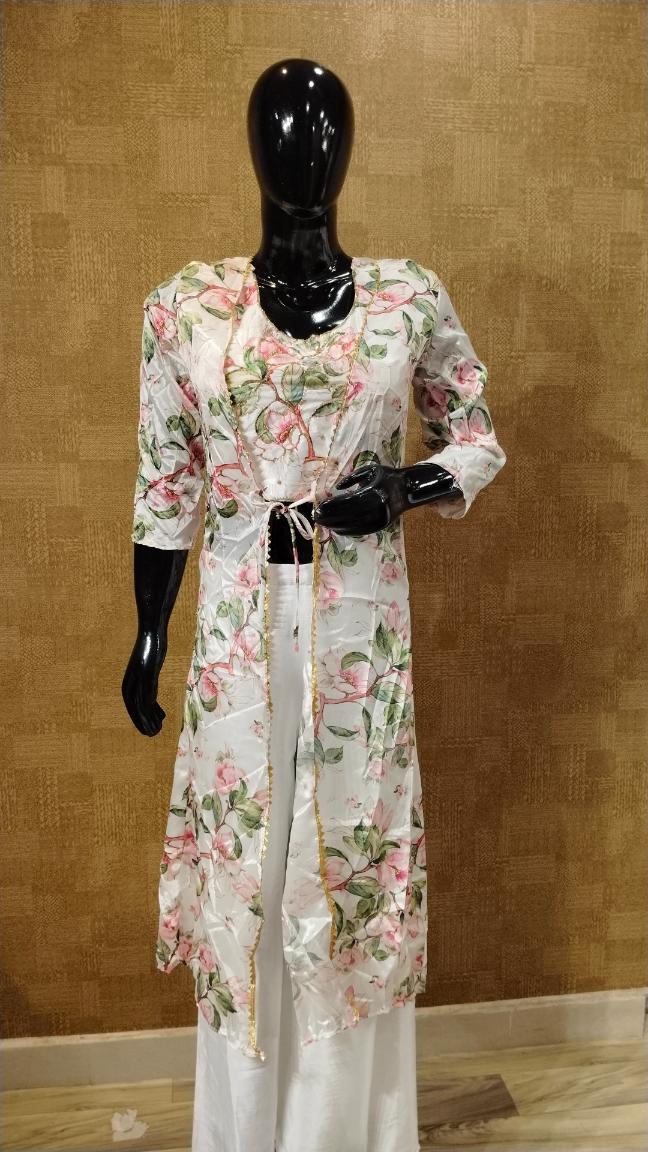 White, Pink, Green Floral Fusion Ensemble