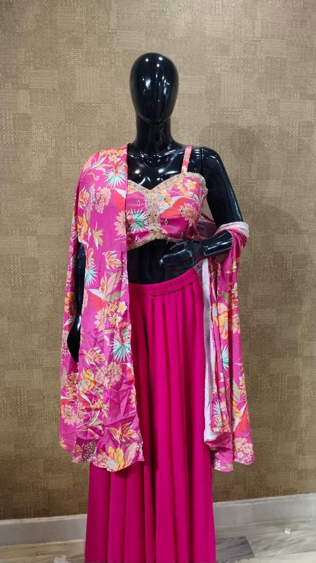 Fuchsia Floral Three-Piece Ethnic Set