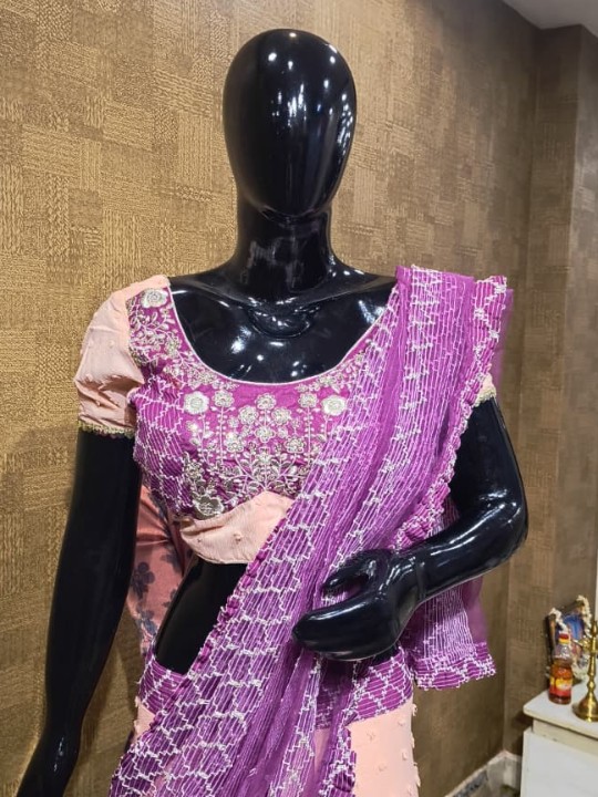 Dark Magenta & Light Salmon Lehenga with Silver Zari Handwork