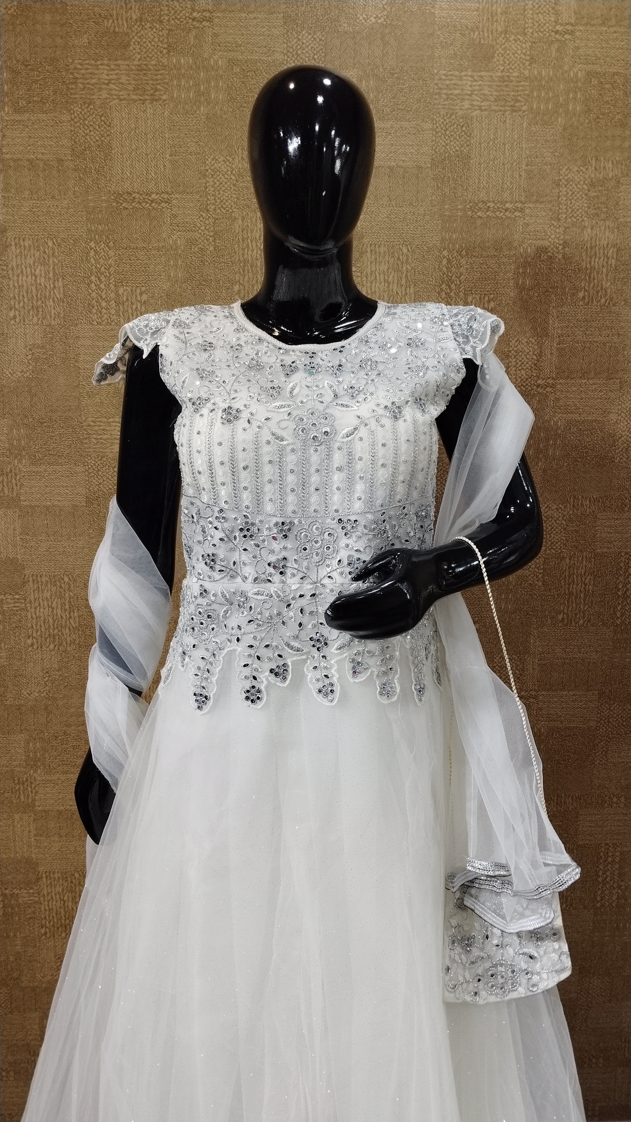 White Mirror Work Gown