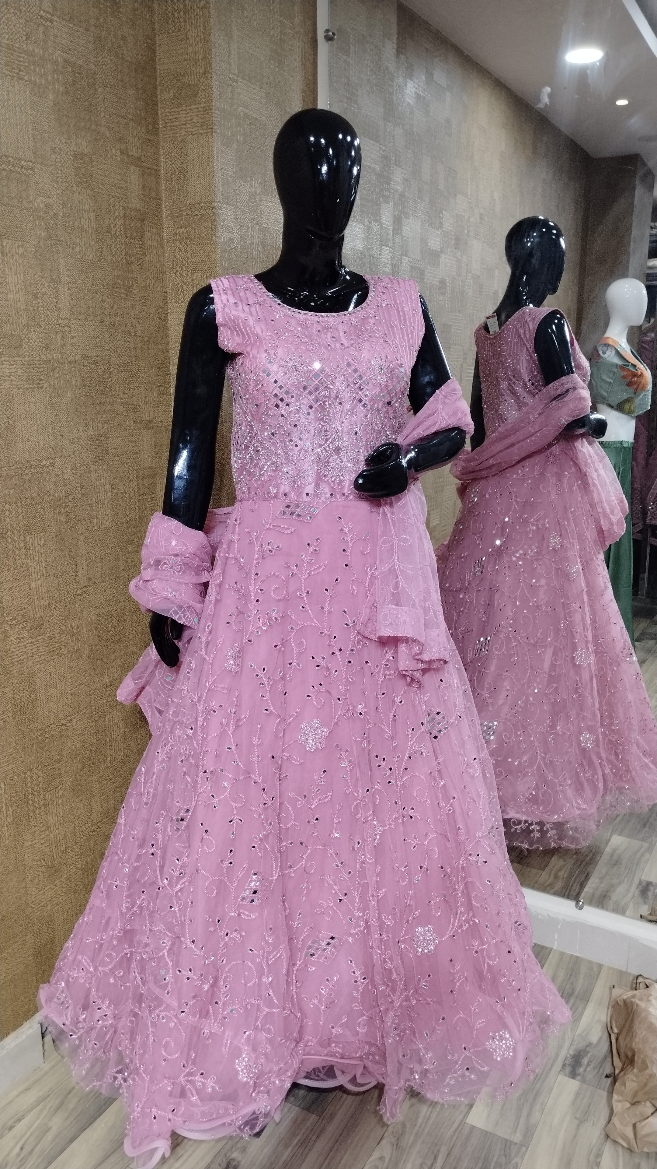 Pink Mirror Work Gown