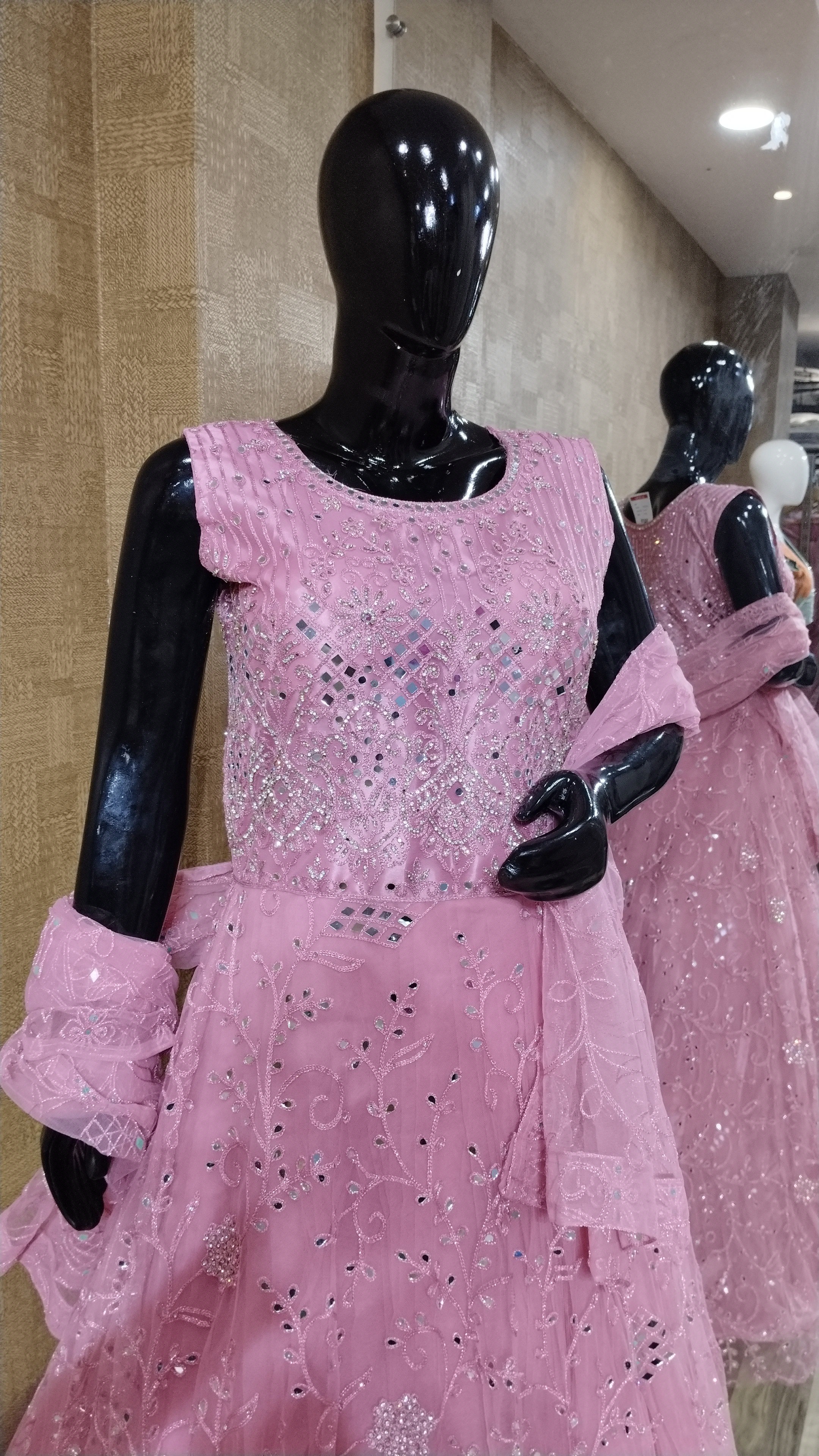 Pink Mirror Work Gown