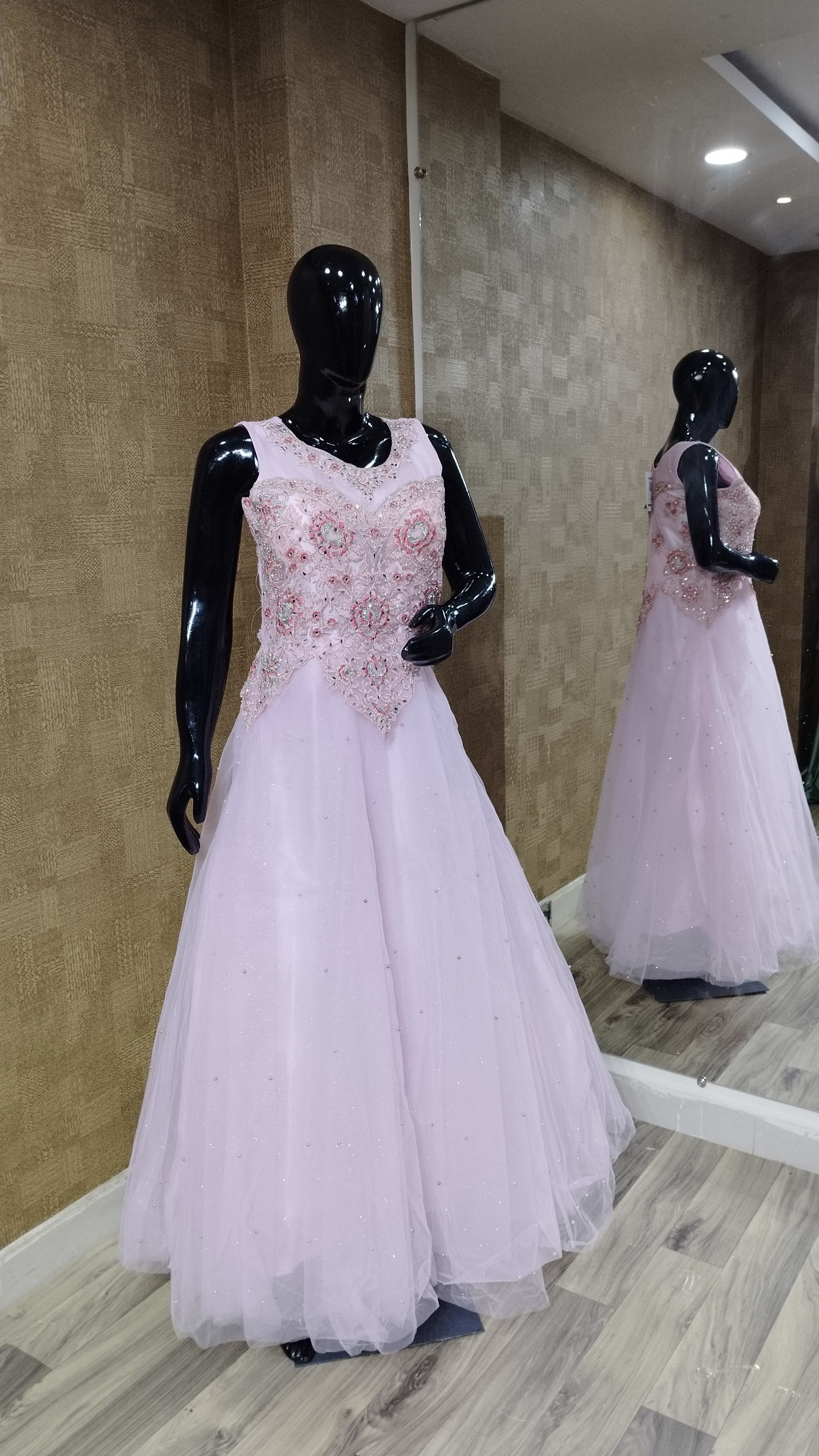Light Pink Mirror Work Gown
