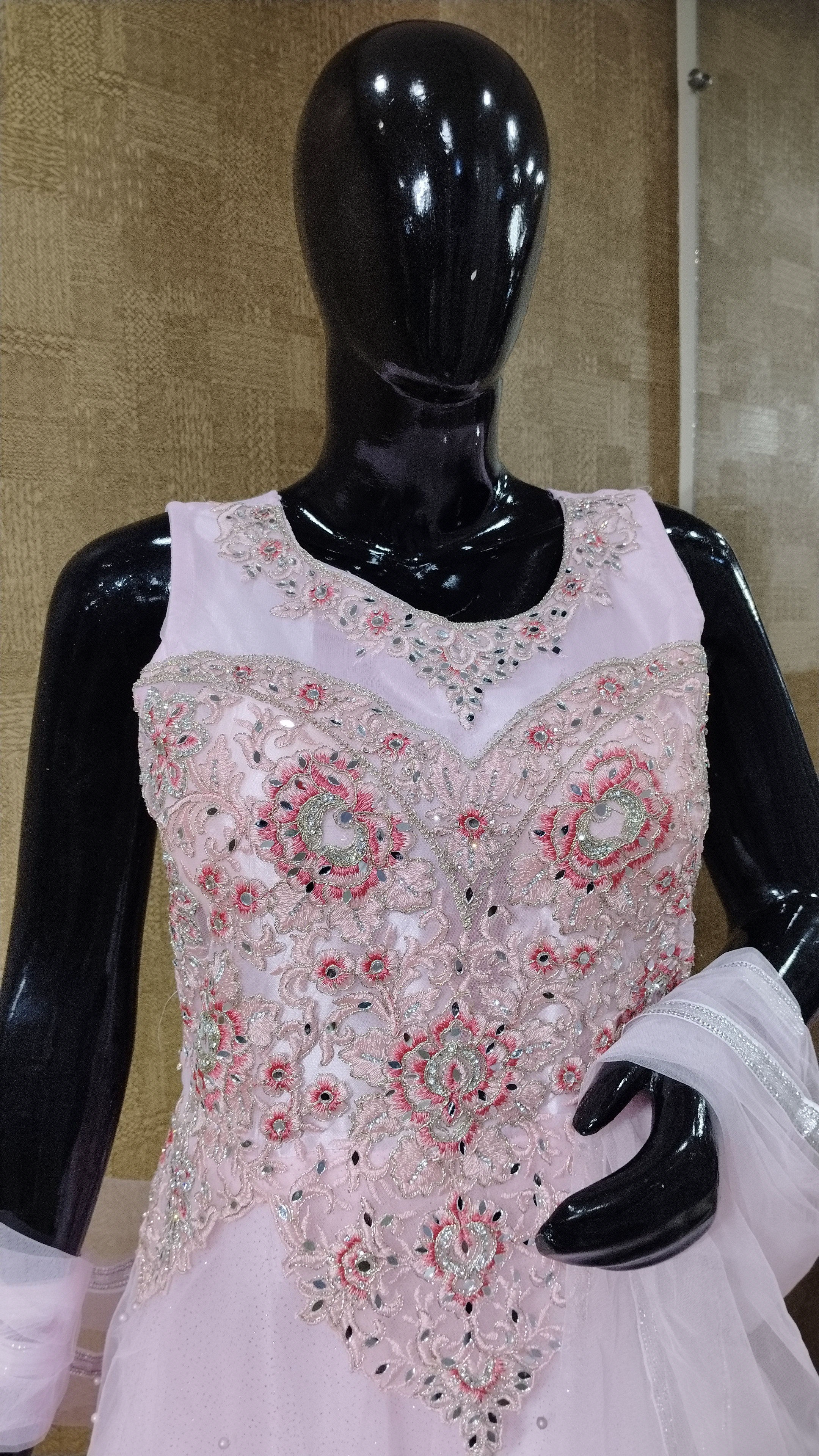 Light Pink Mirror Work Gown