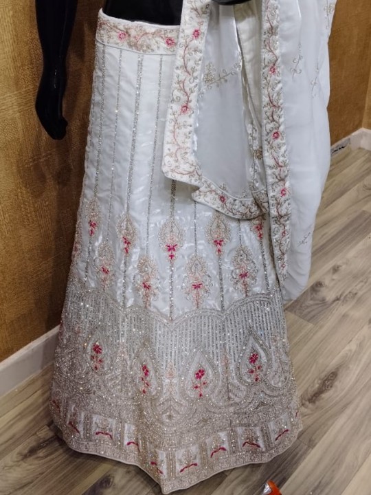 Ivory Stone Work Lehenga with Floral Lining