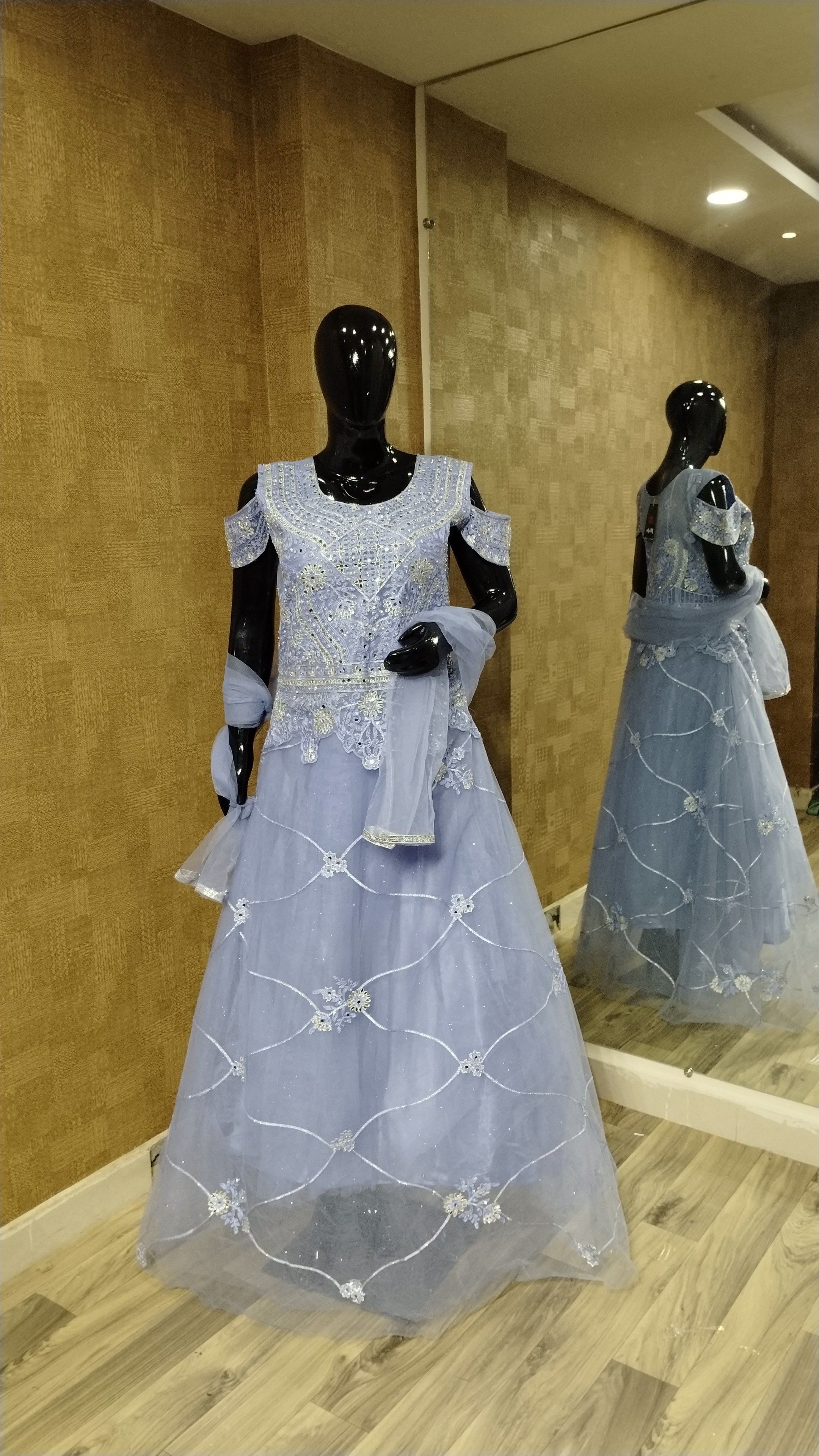 Lavender Net Gown with Mirror Work