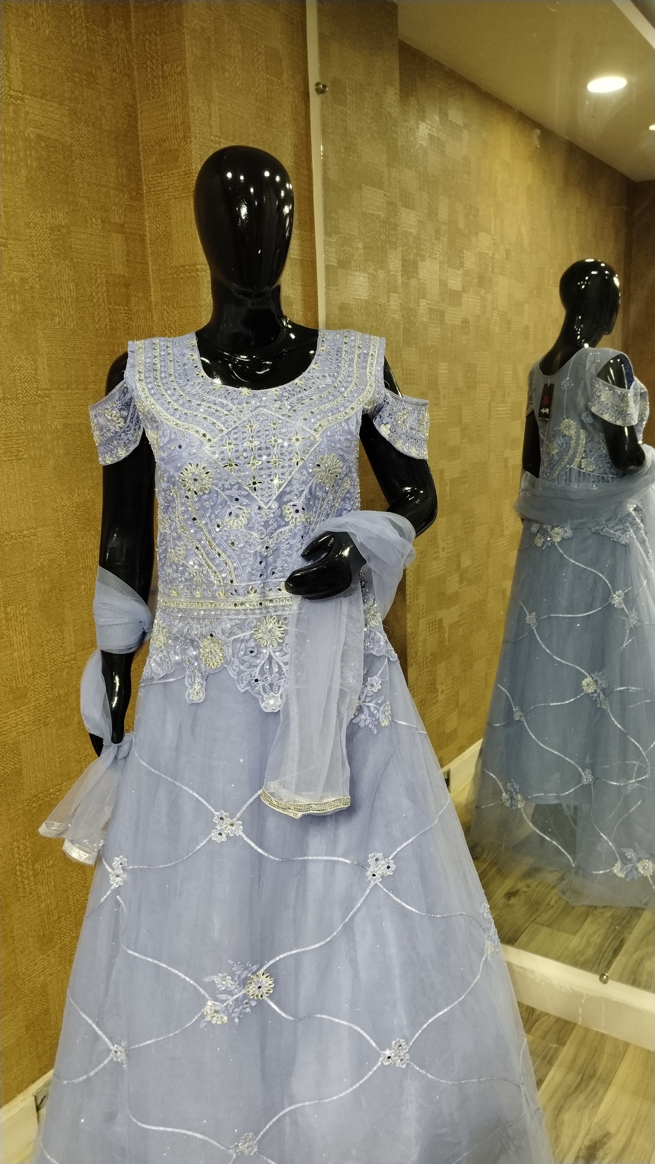 Lavender Net Gown with Mirror Work