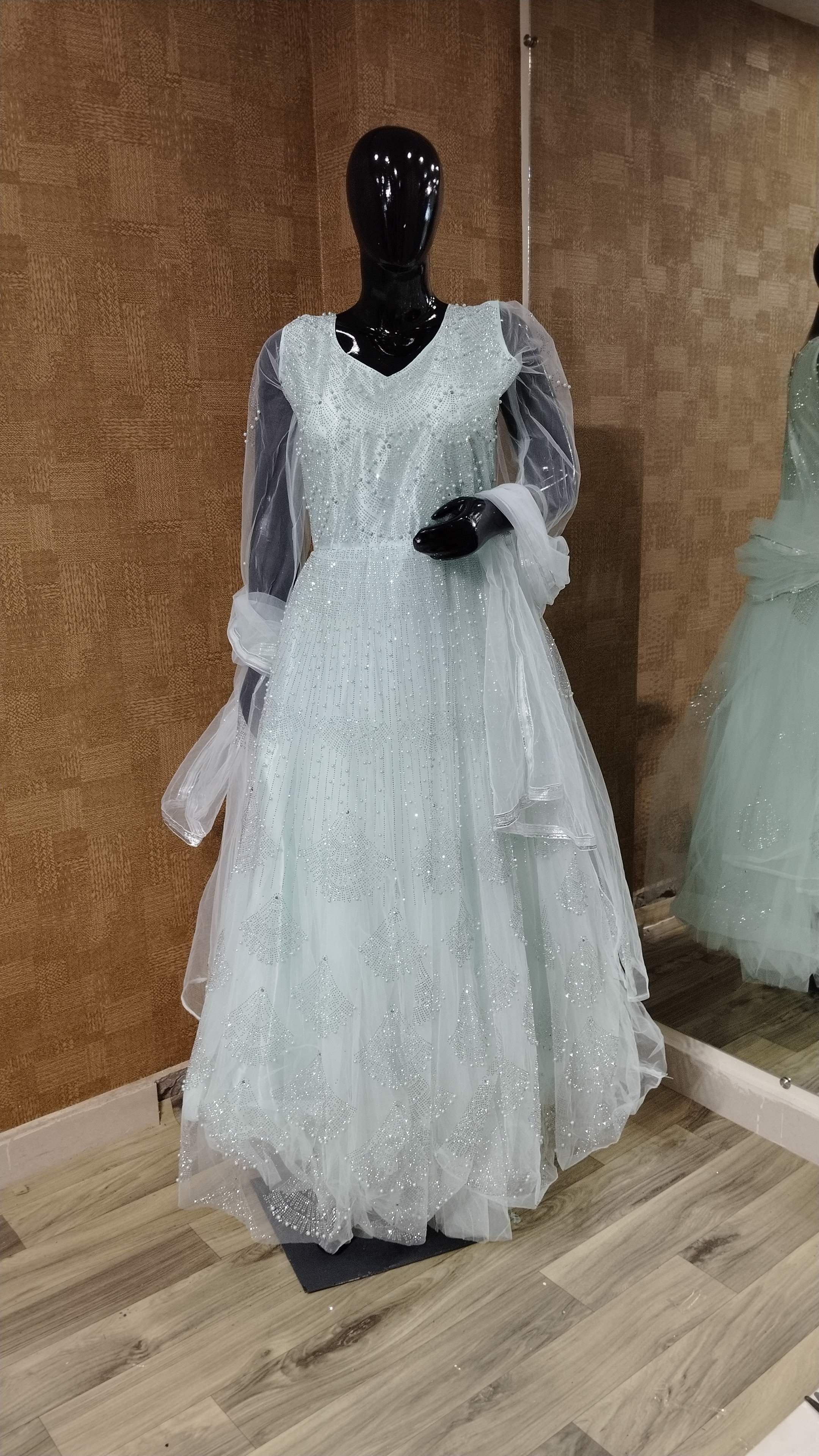 Beige Pearl Work Gown