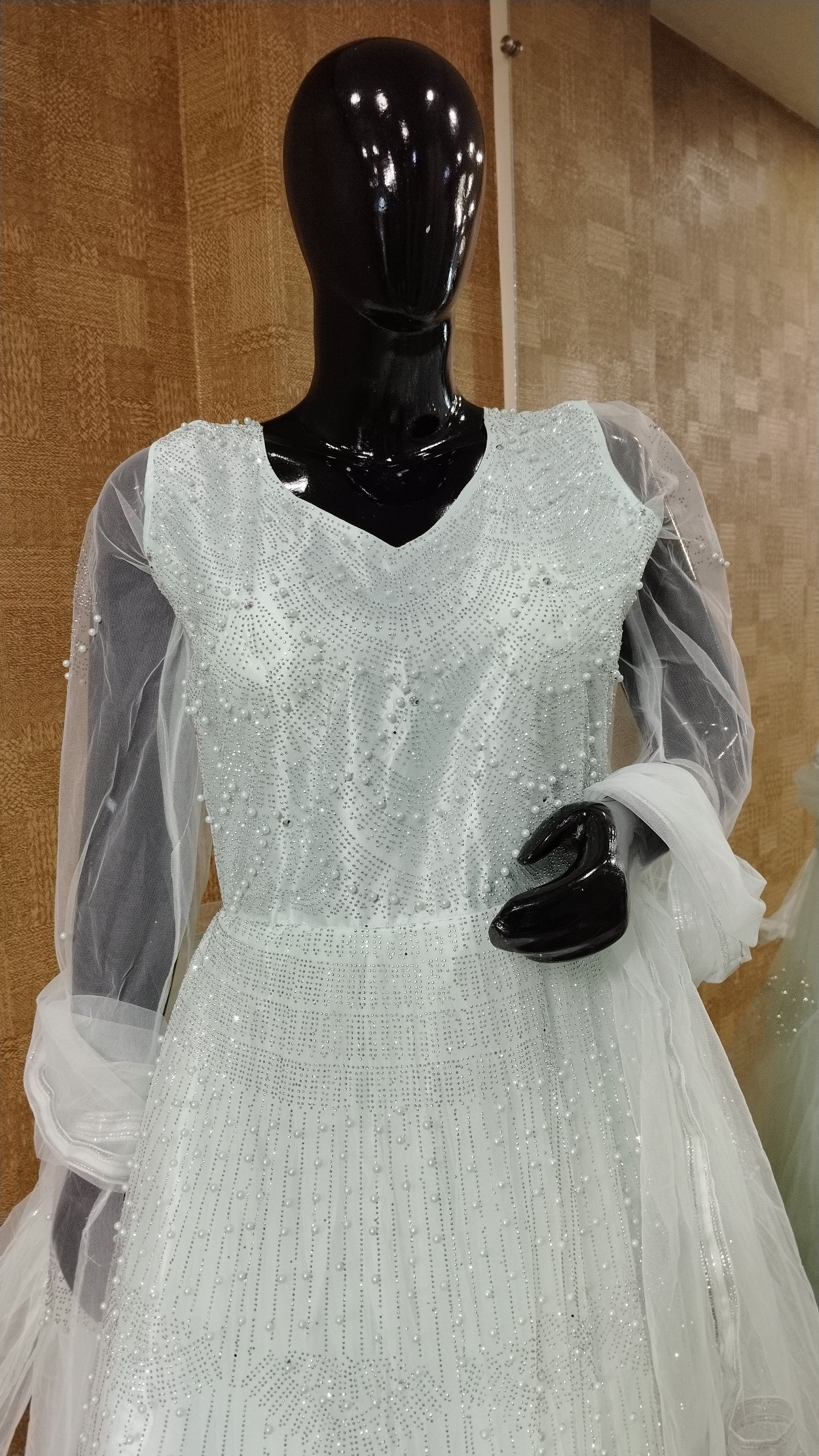 Beige Pearl Work Gown