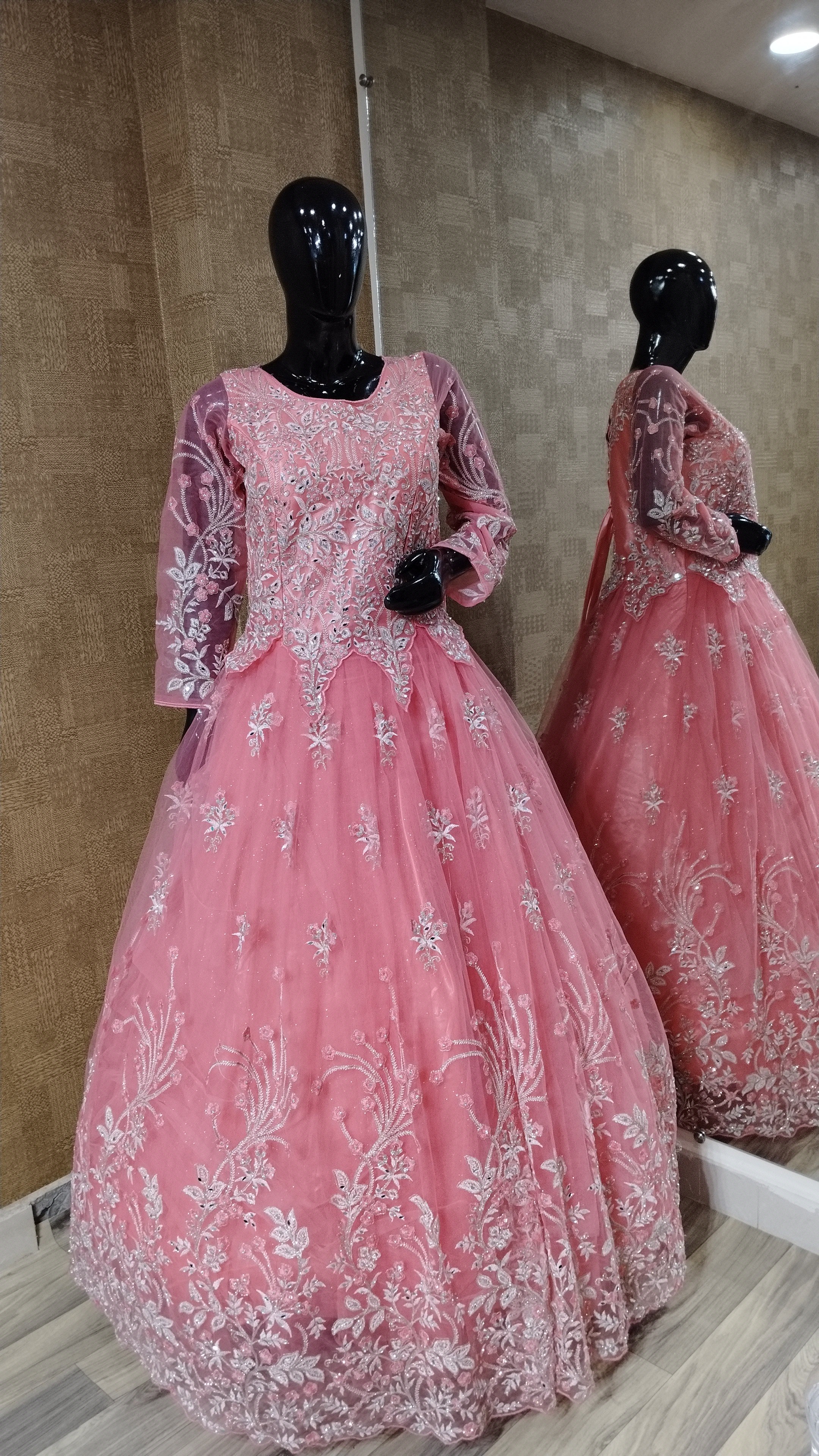 Pink Dual-Tone Embroidered Mirror Work Gown
