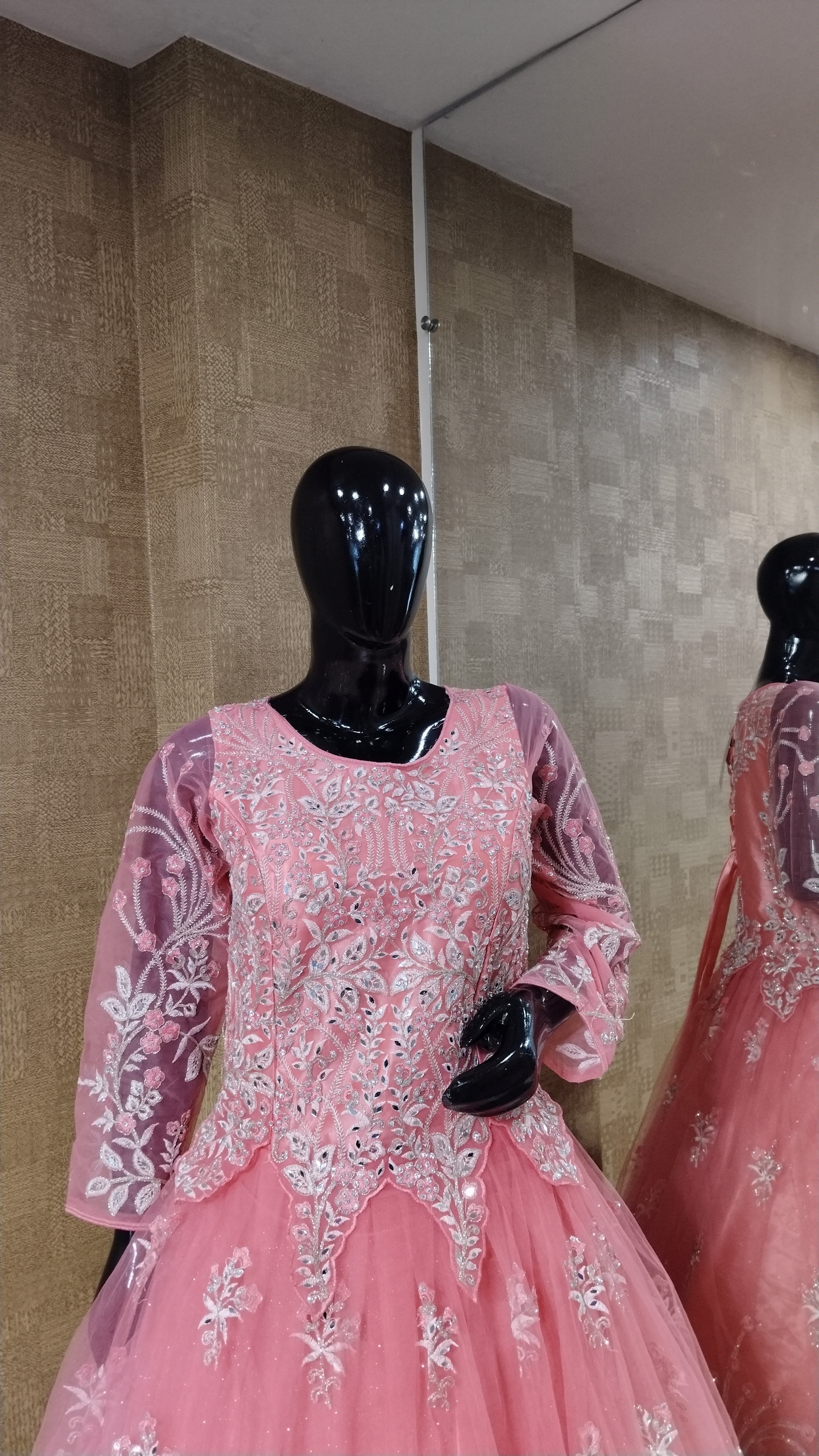 Pink Dual-Tone Embroidered Mirror Work Gown