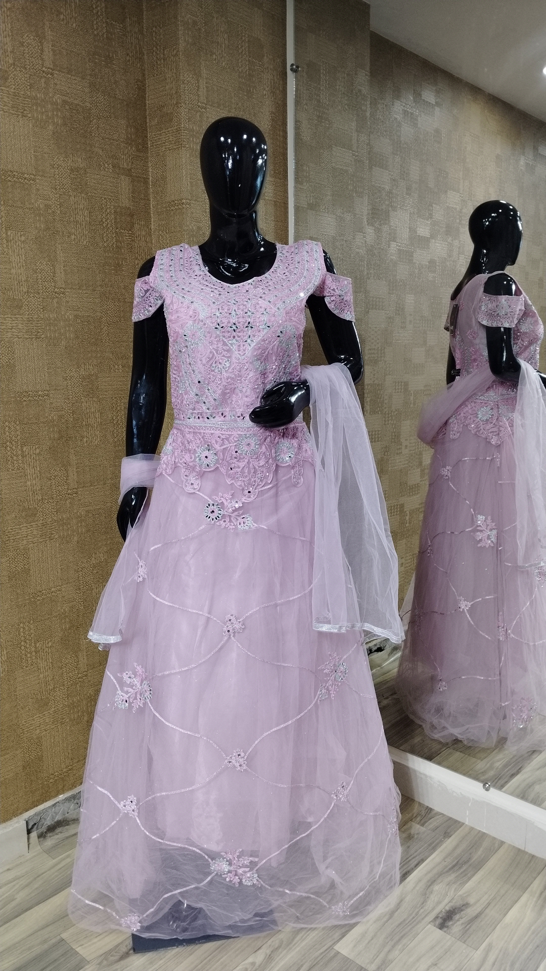 Pink Embroidered Mirror Work Gown