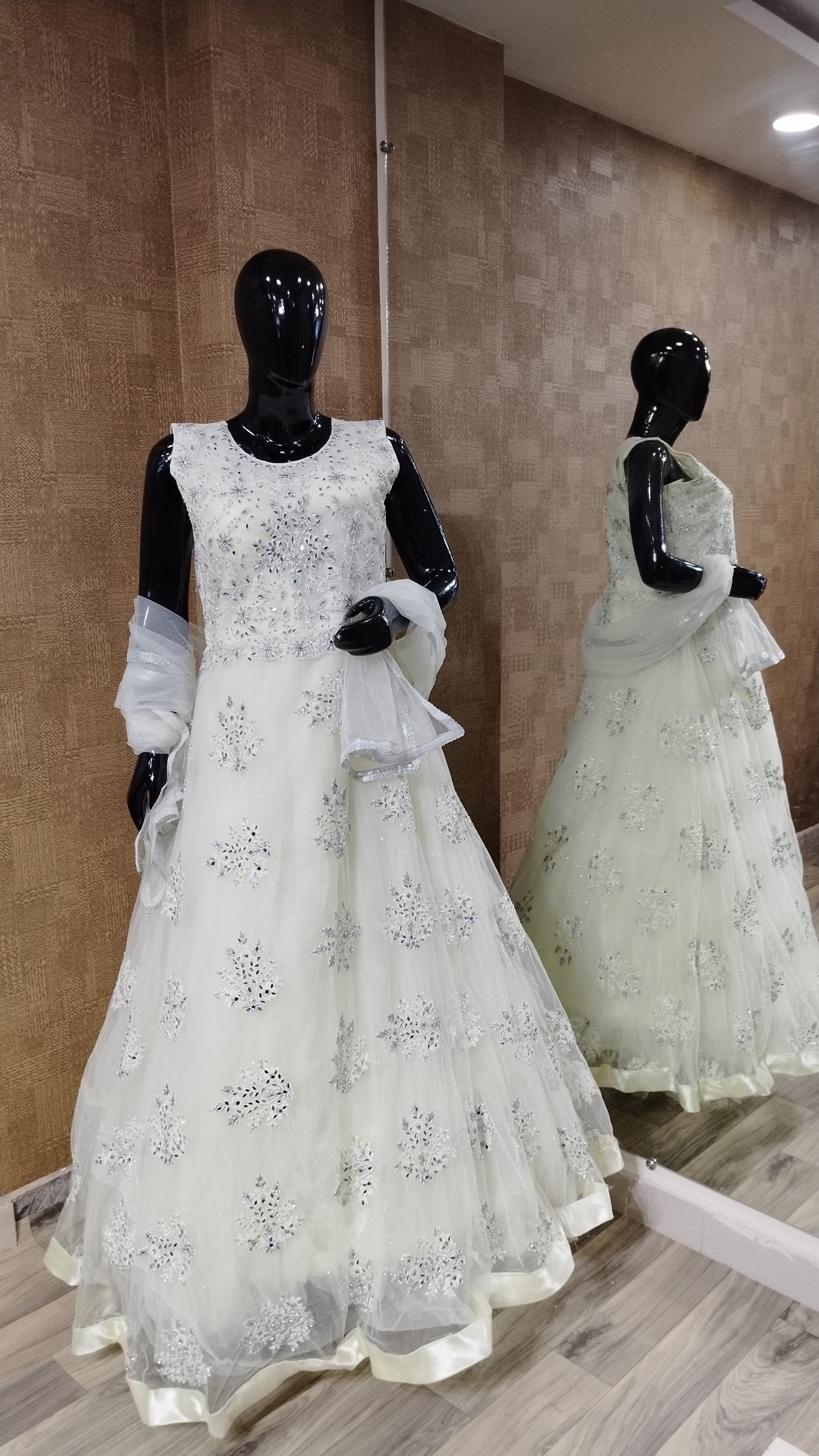 Light Yellow-White Embroidered Gown