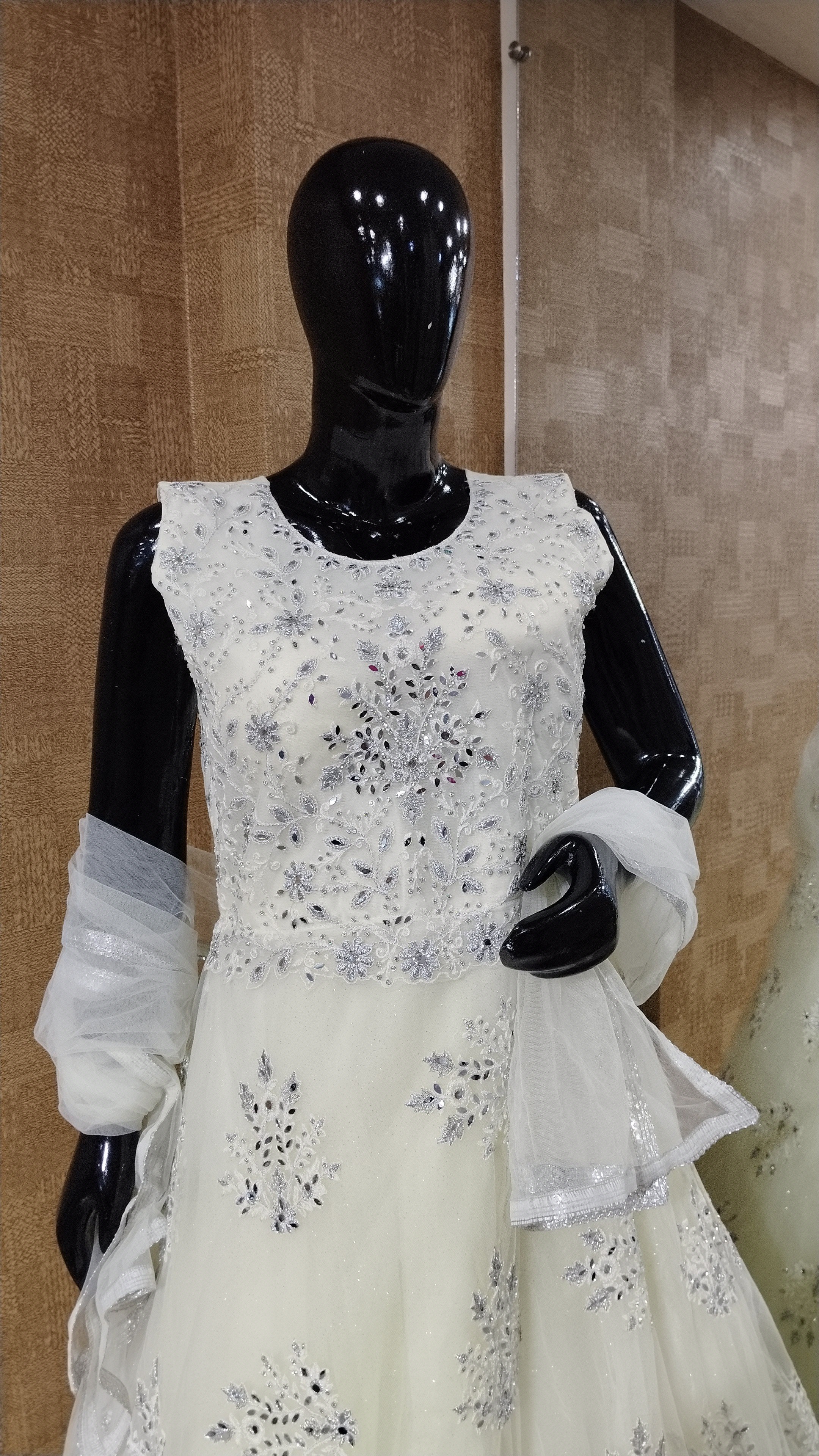 Light Yellow-White Embroidered Gown