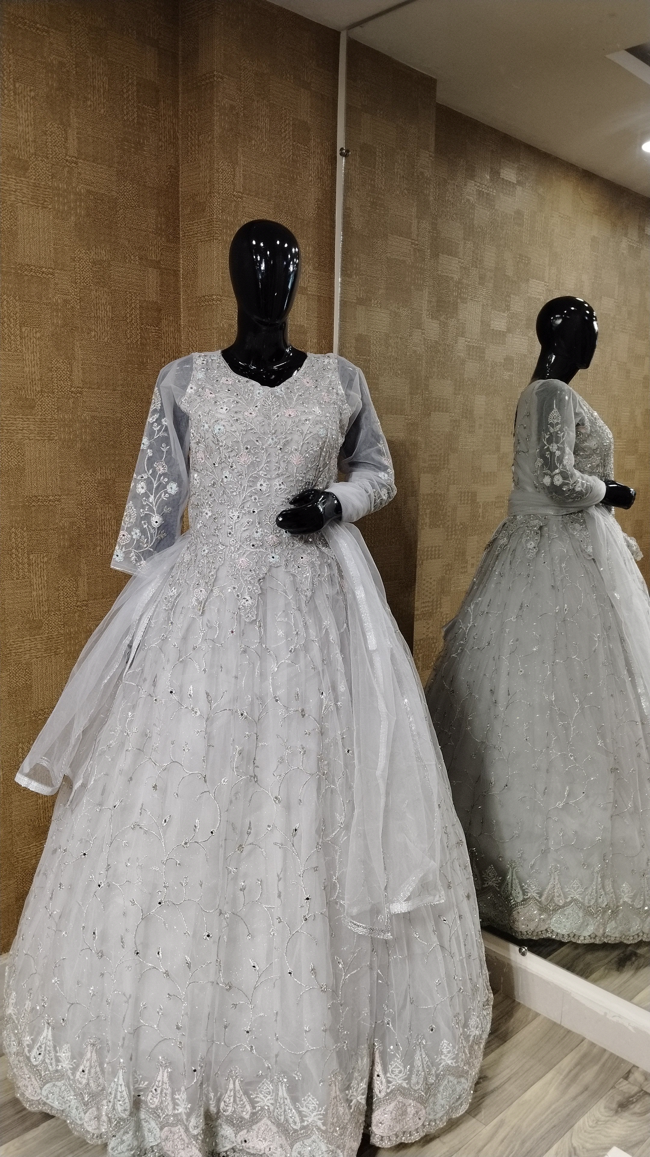 Shiny Grey Embroidered Gown