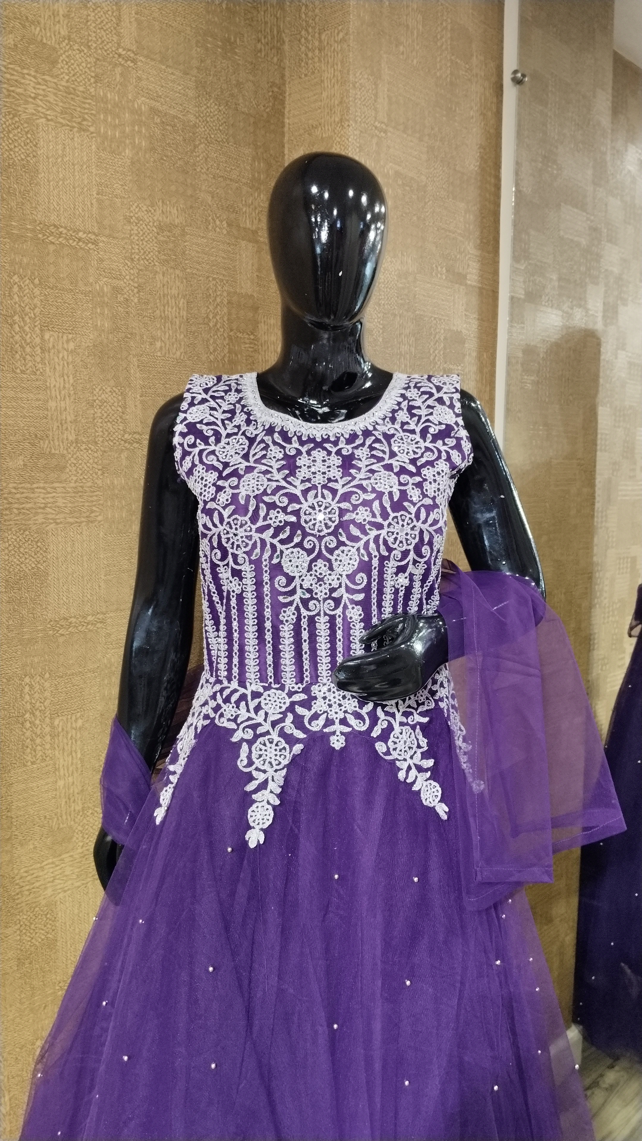 BlueViolet Net Gown with Floral Hand Work