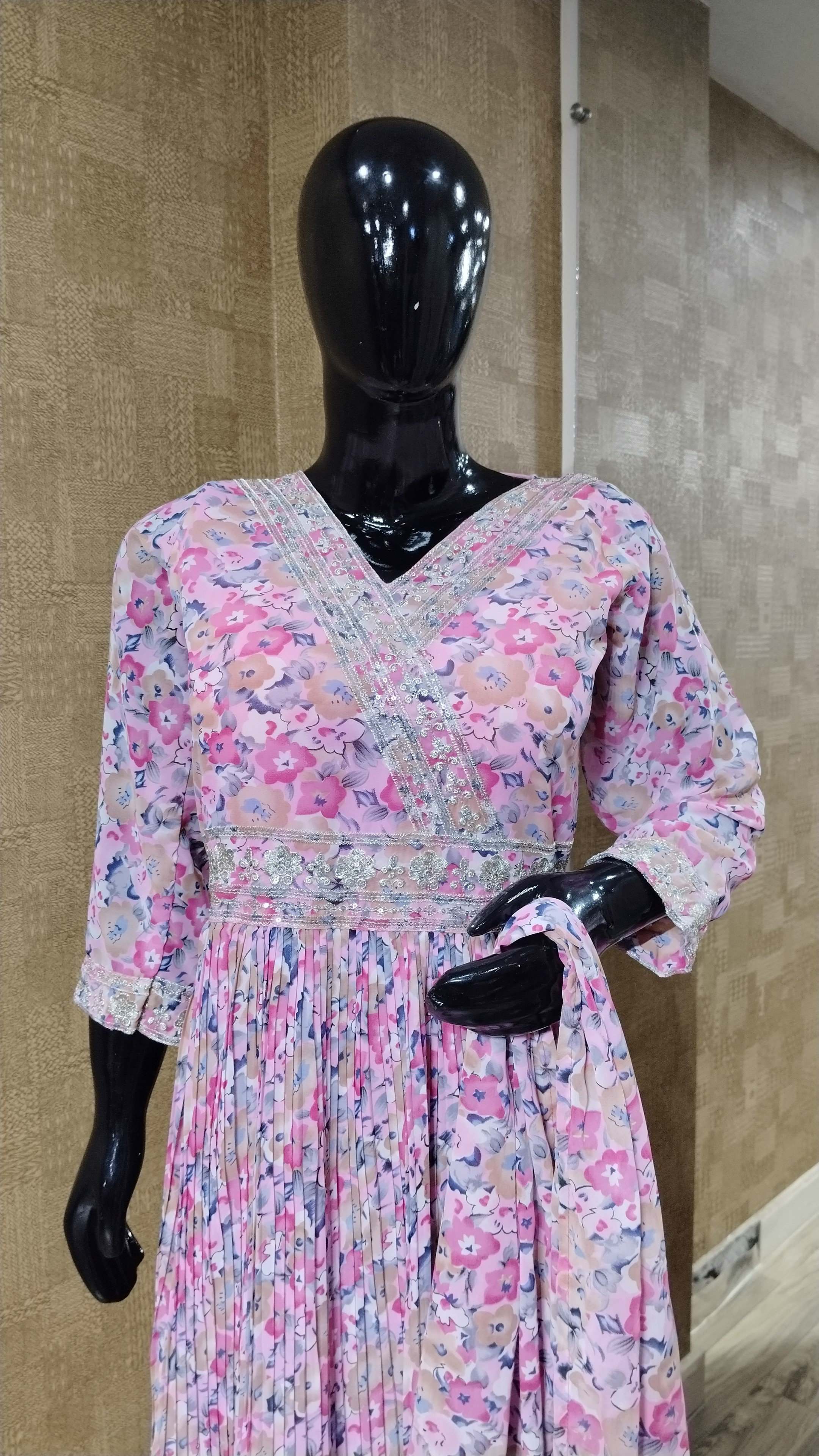 Purple, Light Purple, Ivory Floral Design Gown