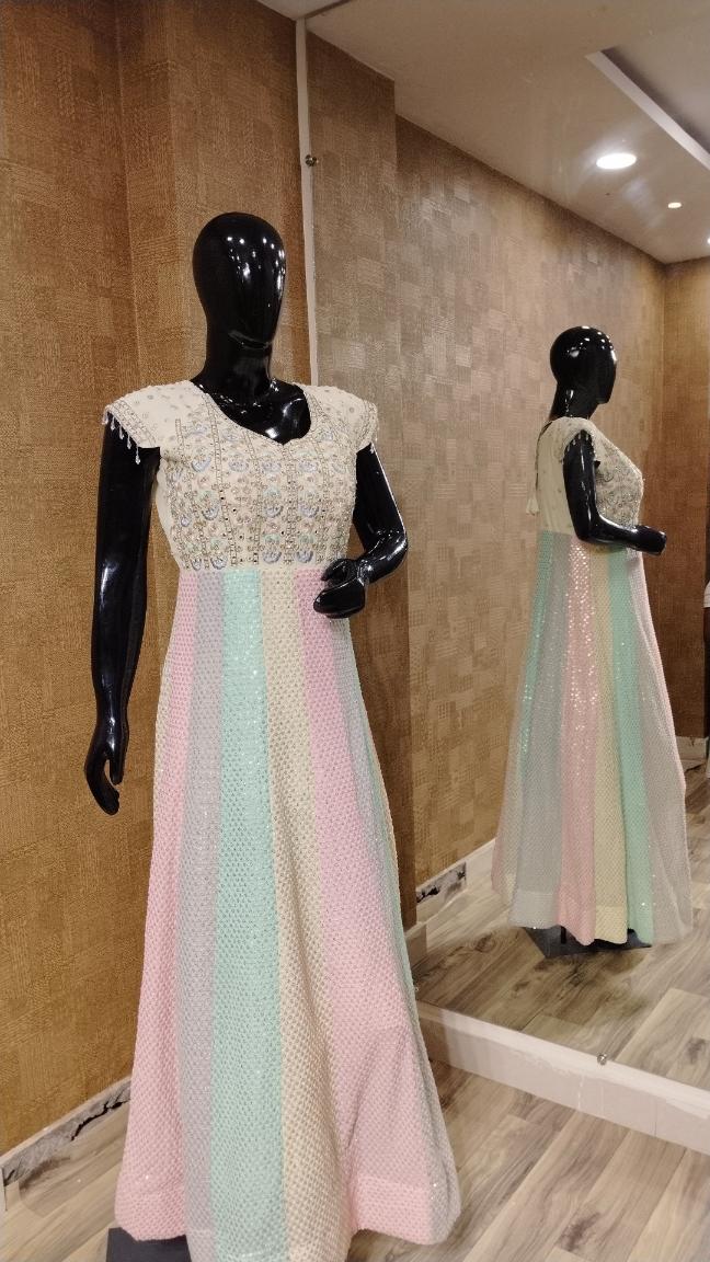 Ivory Color Pastel Embroidered Gown