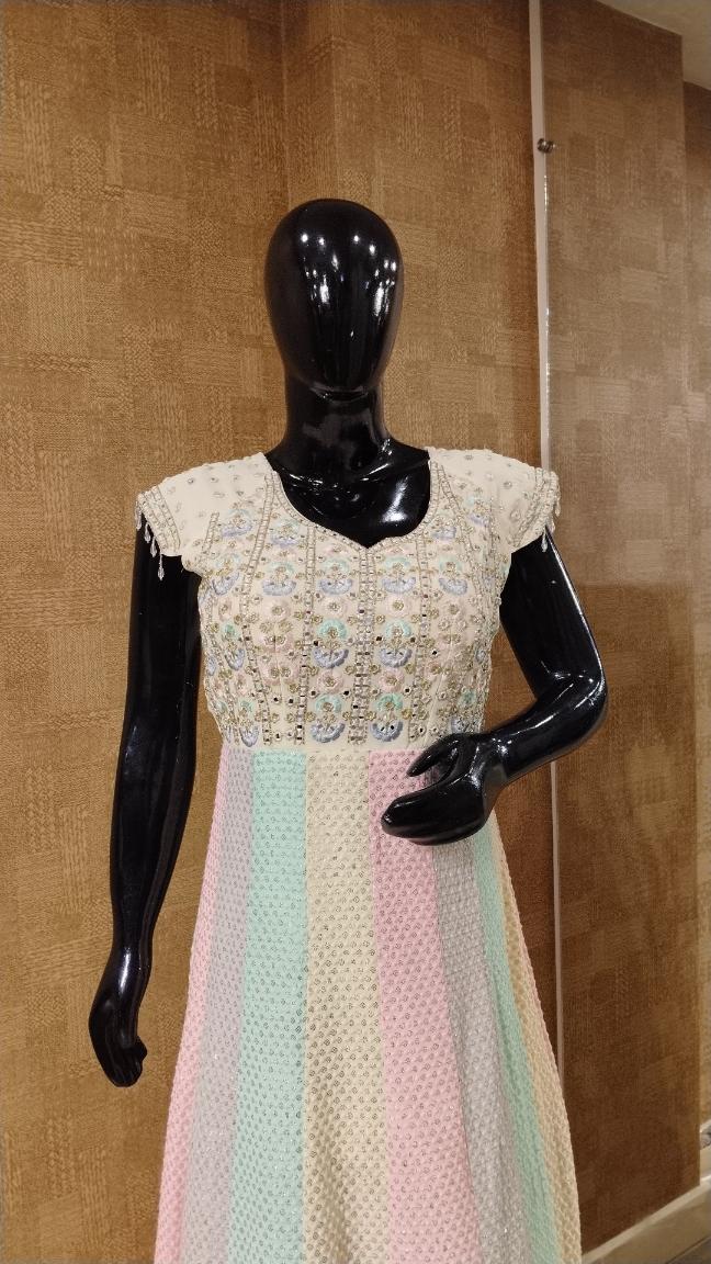 Ivory Color Pastel Embroidered Gown