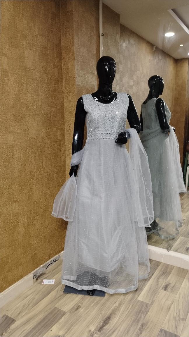 Light Grey/Silver Full-Length Embellished Gown