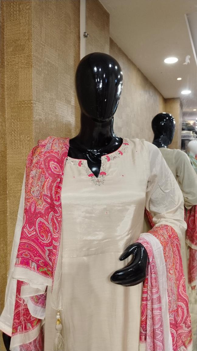 White with Pink/Red Traditional Print Gown
