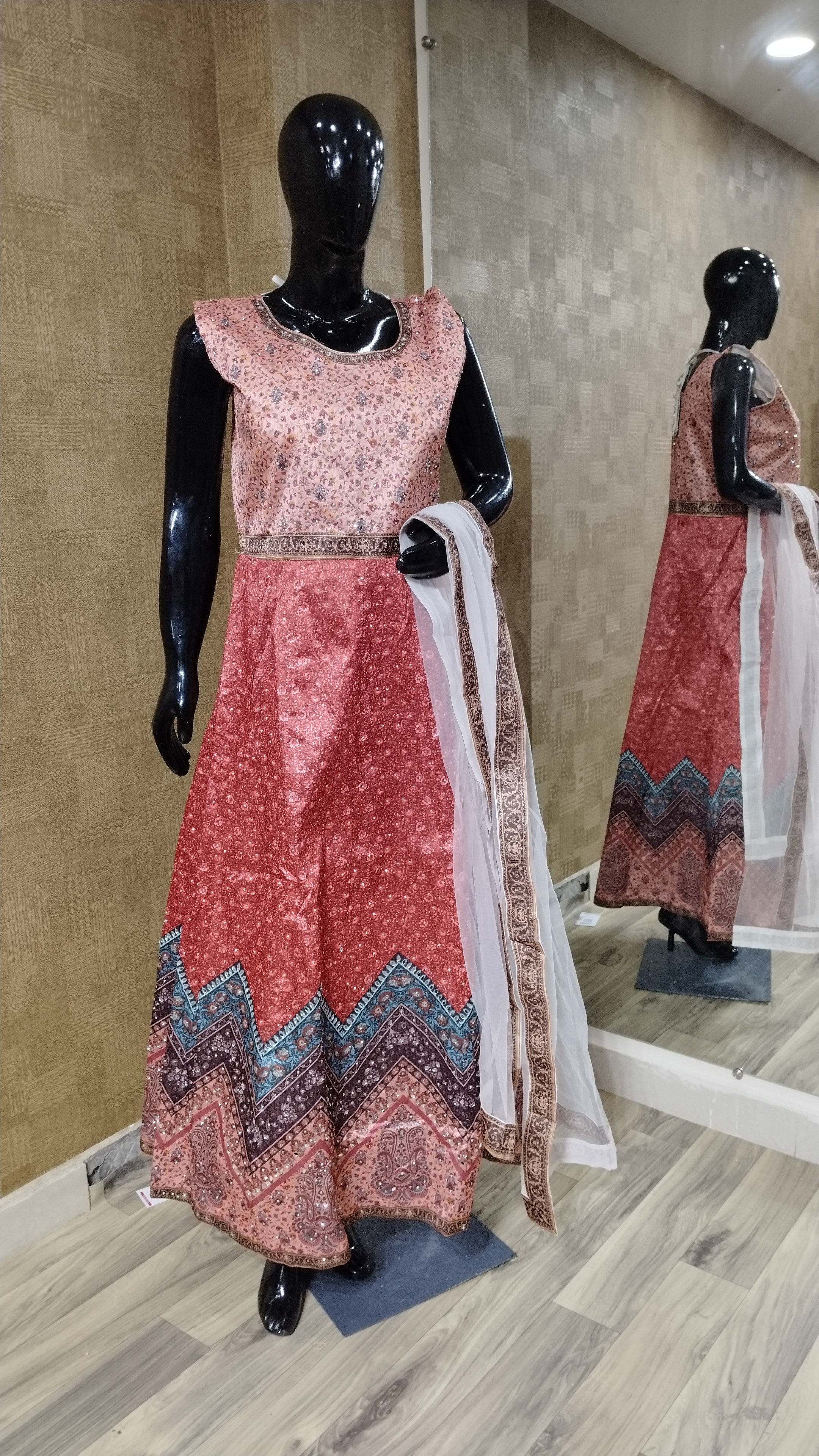 Red and Pink Gown with Heavy Border