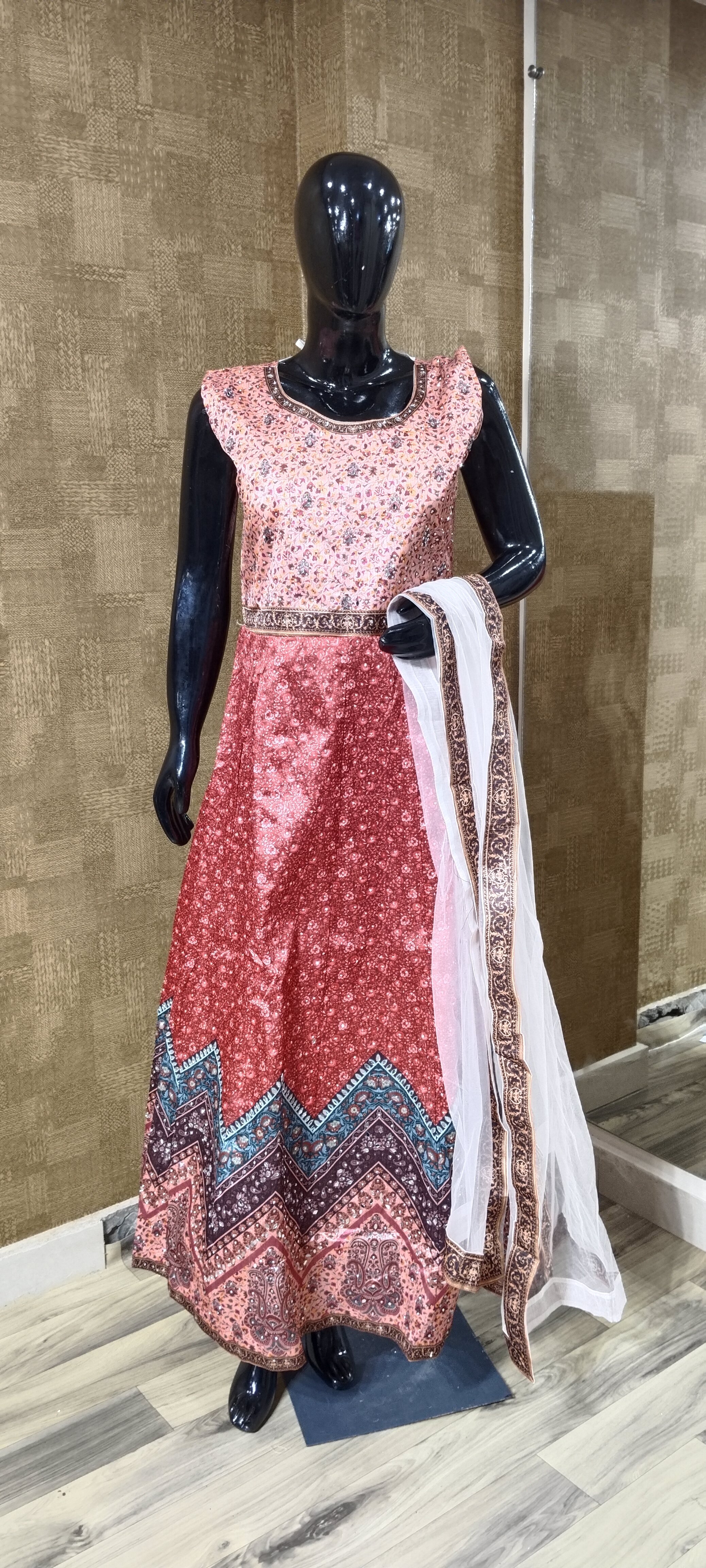 Red and Pink Gown with Heavy Border