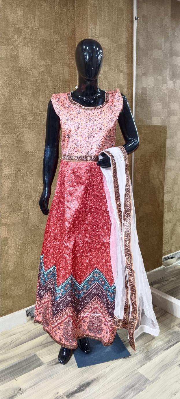 Red and Pink Gown with Heavy Border