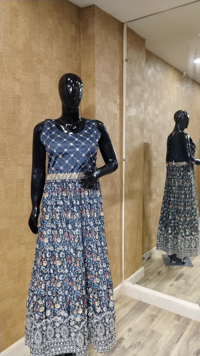 Dark Blue Floral Gown