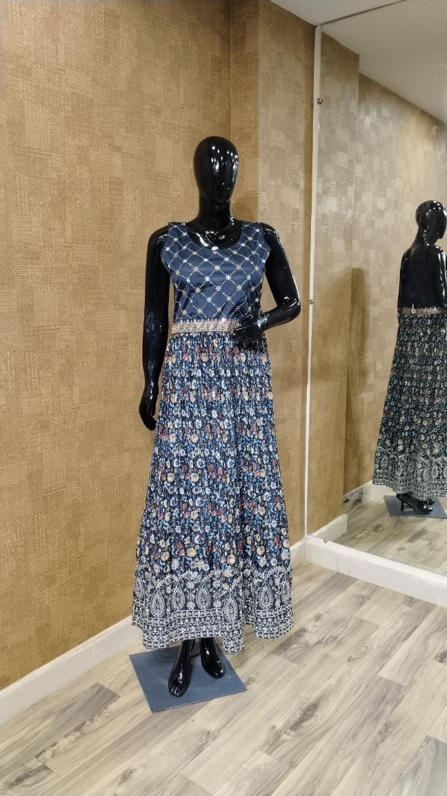 Dark Blue Floral Gown